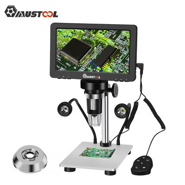 Mustool DM9 Digital Microscope 7-inch 1200X Magnifying w/Reflect cover High Resolution 1080FHD Video Adjustable LED Lights Manual Focus Remote Control Compatible with Windows and Ma OS