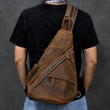 Ekphero Men Faux Leather Large Capacity Multi-Pockets Wear-Resistant Blackpack Chest Bag Crossbody Bag