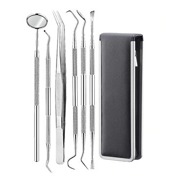 6pc/set Dental Mirror Stainless Steel Dental Dentist Prepared Tool Set Probe Tooth Care Kit Instrument Tweezer Hoe Sickle Scaler