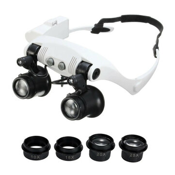 DANIU Portable Head Wearing Magnifying Glass 10X 15X 20X 25X LED Double Eye Repair Magnifier Loupe