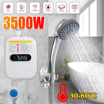 [EU Direct] 3500W 220V Mini Water Heater Hot Electric Tankless Household Bathroom Faucet with Shower Head LCD Temperature Display