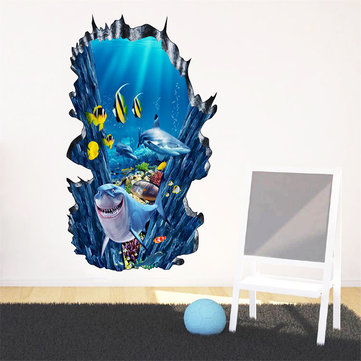 Creative 3D Fish Ocean View Removable Wall Stickers Home Decorating Mural Decals