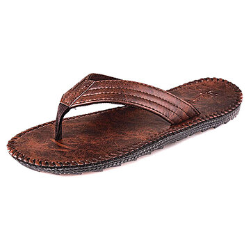 Men leather flip flops thick bottom comfortable beach can be immersed ...
