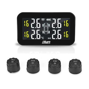 IMars T270 TPMS Solar Power Tire Pressure Monitor System Tester Wireless LCD Display with 4 External Sensors Universal