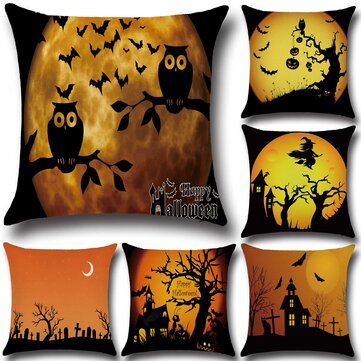 Halloween Bat Owl Pattern Pillowcase Cotton Linen Throw Pillow Cushion Cover Seat Home Decoration 