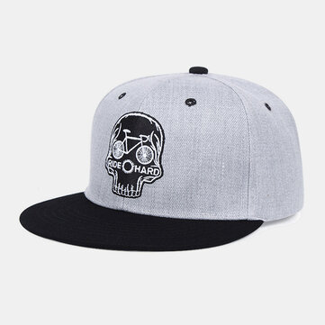 Unisex Contrast Color Letter Skull Pattern Embroidery Flat Brim Hip Hop All match Baseball Cap Coupon Code and price! - $13.31