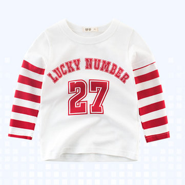 Boys Kids Sport Lucky Number Print Striped Patchwork T-Shirts