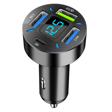 66W 4-Port USB PD Car Charger Adapter Dual 2.4A USB-A PD QC3.0 Fast Charging with Blue LED for iPhone 13 14 14 Pro Max for Huawei Mate50 for Samsung Galaxy S22 for Redmi K60 for OPPO Reno9