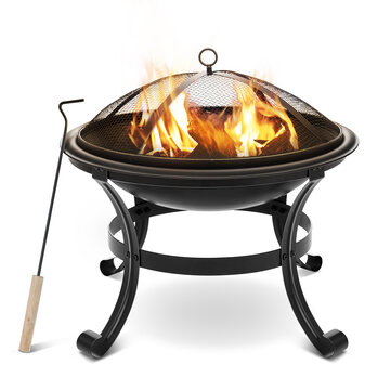 22 Inch Steel Fire Pits Firepit With Mesh Screen Durability and Rustproof Fire Bowl BBQ Grill for Outdoor Wood Burning Camping Garden Beaches Park