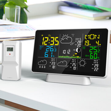 AGSIVO Tuya Wifi Wireless Weather Station Alarm Clock With 7.5 Inch Display / Atomic Clock / Weather Forecast / Outdoor Thermometer / Air Pressure / Moon Phase