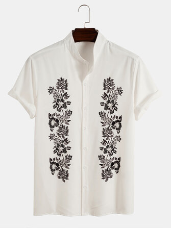 T-shirts - Mens Flower Embroidery Casual Shirts (SIZE: M | COLOR: WHITE ...