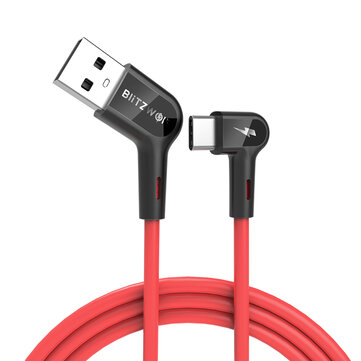 Blitzwolf� BW-AC1 3A 90�Right Angle USB A to Type-C Data Cable 0.9m 1.8m for Gaming Mobile Phone Samsung Xiaomi
