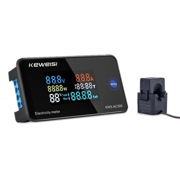Keweisi AC 50~300V 10A/100A Digital Electricity Meter Voltmeter Ammeter With CT Power Current Voltage Temperature Measurement - AC 300V 100A Close CT