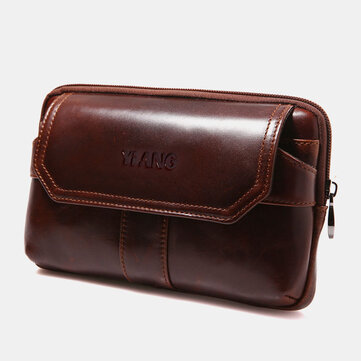 Men Horizontal Genuine Leather Multifunction 6.5 Inch Phone Bag Waist Bag Belt Bag
