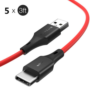 5 Pack BlitzWolf BW TC14 QC3.0 3A USB Type C Cable Fast Charging Data Sync Transfer Cord Line 3ft or 0.9m For Samsung Galaxy Note 20 Huawei P40 Mi10 OnePlus 8