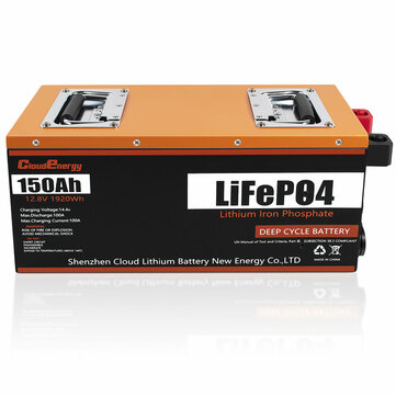 [US Direct] Cloudenergy 12V 150Ah LiFePO4 Deep Cycle Battery 1920Wh 1280W Built-in 100A BMS Perfect for RV Solar Marine Perfect Replace Most of Backup Power and Off Grid Applications CL12-150