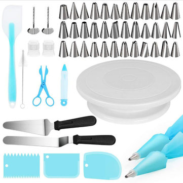 52Pcs/set Tool Cake Decorations Set Gift Kit Baking Supplies Turntable Spatula Stand Diy Equipment for Kids Home