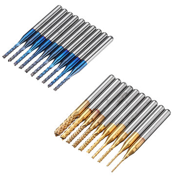 Drillpro 10pcs 0.8-3mm Titanium Coated +10pcs 1.6mm Blue Nano Engraving Milling Cutter Carbide Bits