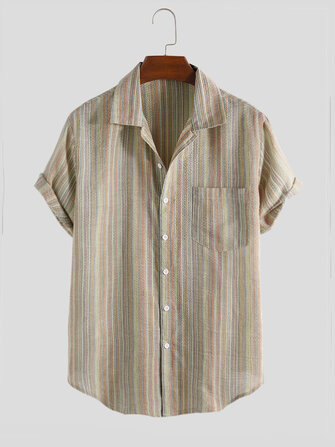 men cotton vertical stripe short sleeve shirts at Banggood