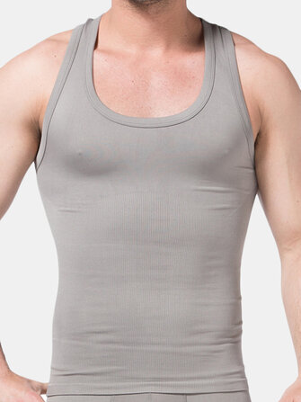 Men Ribbed Tank Top Wicking Sport Body Shaper Seamless Sculpting Compression Slim Underwear
