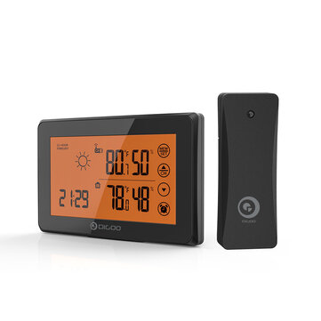 ONLY $12.99 For DIGOO DG-TH0340 Orange Backligt LCD Weather Station With Remote Sensor Alarm Clock Touch Screen 12/24h Wether Forecast