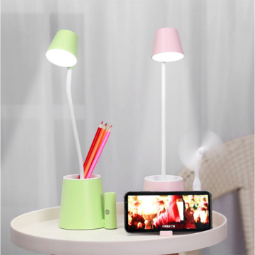 USB LED Table Lamp for Children With Fan Phone Hoder Touch On/Off Switch 3 Modes Eye Protection Desk Lamp