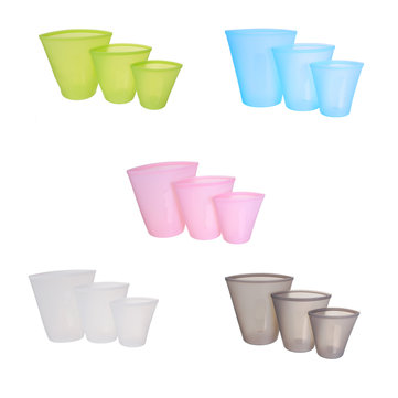 3PCS Zip Lock Silicone Food Fruit Containers Storage Bag Cups Non-toxic Odorless Fresh Leakproof Bags