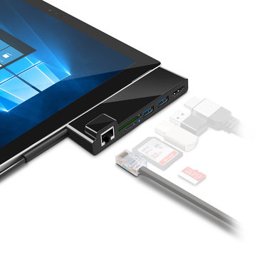 ROCKETEK SUR368/SUR468/SUR568 Surface HUB USB Hub Card Reader for Surface Pro 3/4/5/6 with 1000Mbps RJ45 LAN 4K HD USB 3.0 Ports SD/TF Card Slots