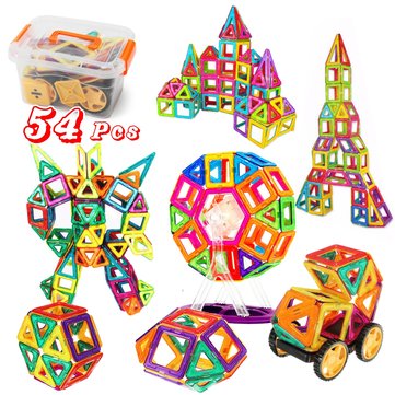 54Pcs 3D DIY Magnetic Bricks Building Blocks Kids Educational Toys
