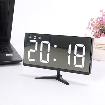 6615 Framless Mirror Clock Touch Control Digital Alarm Clock LED Table Clock Electronic Time Date Temperature Display Office Home Decorations