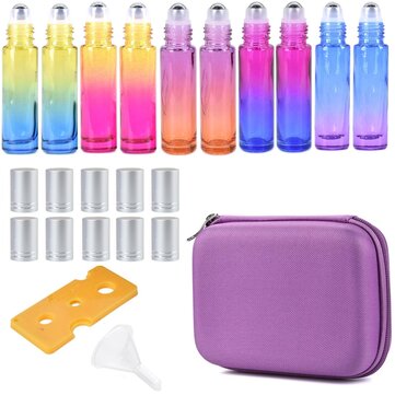 10 Packs 10ML Rainbow Color Thick Glass Roller Bottles Steel Big Roll On Ball for Essential Oils Bottles